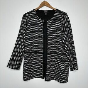 Chicos Travelers Cardigan Topper Jacket 2 Size L Black White Dot Crinkled